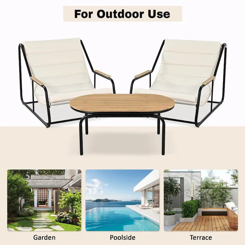Ensemble de 3 chaises longues de piscine – Chaises longues d'extérieur avec table d'appoint en acacia