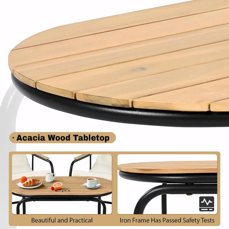 Ensemble de 3 chaises longues de piscine – Chaises longues d'extérieur avec table d'appoint en acacia