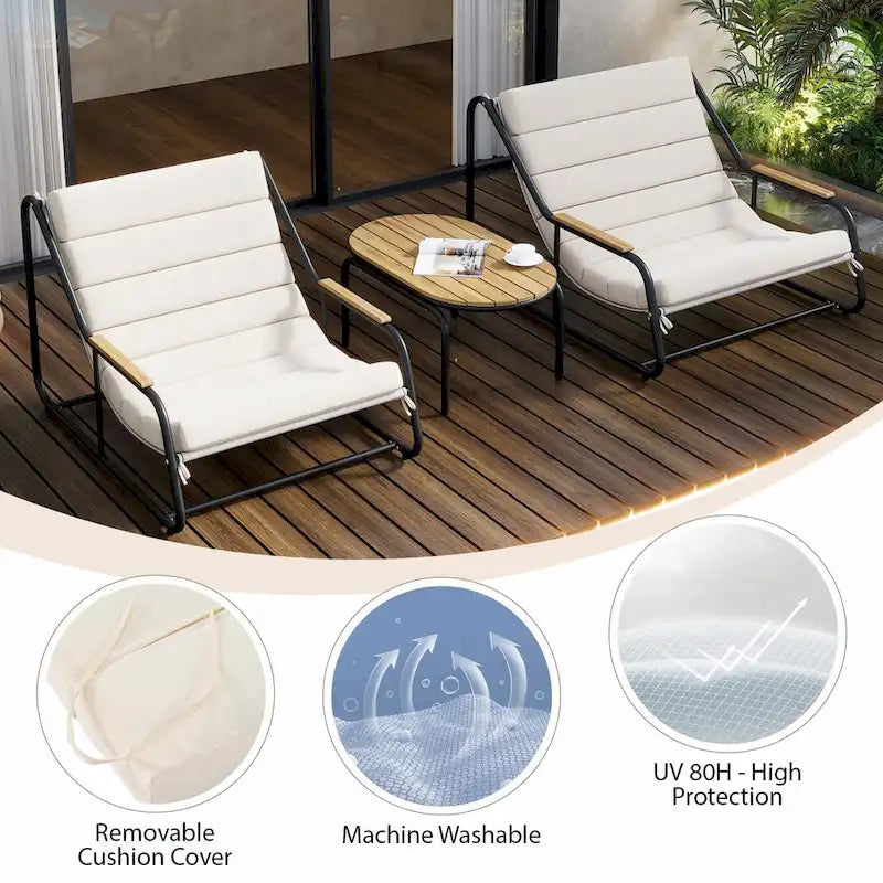 Ensemble de 3 chaises longues de piscine – Chaises longues d'extérieur avec table d'appoint en acacia