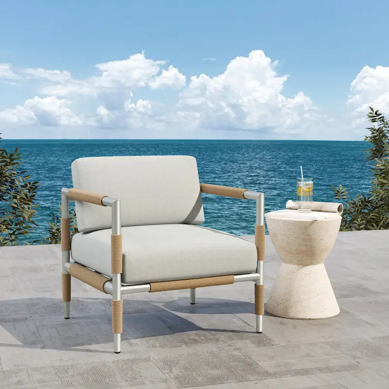 Zefren Outdoor Patio Club Chair with Aluminum, Rope Fabric, Silver by Christopher Knight Home