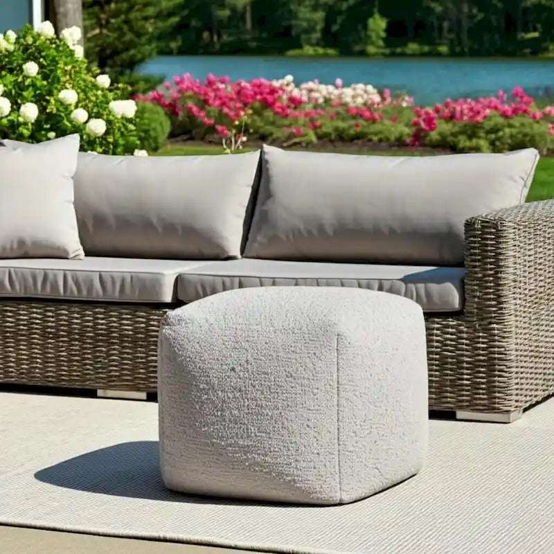 HomeRoots 18 Gray Polyester Cube Outdoor Pouf Ottoman