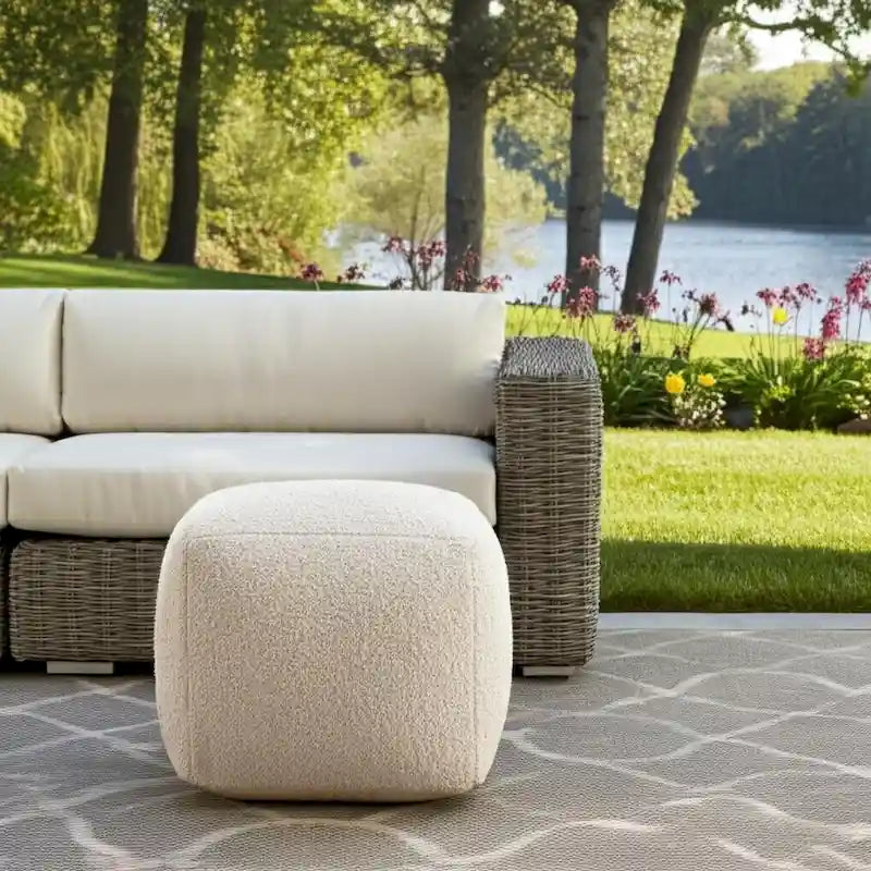 HomeRoots Pouf/Ottoman cubo da esterno 18 grigio in poliestere