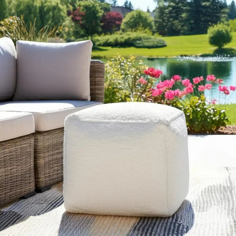 HomeRoots Pouf/Ottoman cubo da esterno 18 grigio in poliestere