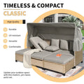 Ensemble de canapé de patio 4 pièces en résine tressée anti-UV avec auvent rétractable, coussins et table relevable