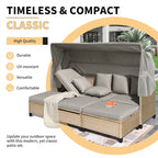 Ensemble de canapé de patio 4 pièces en résine tressée anti-UV avec auvent rétractable, coussins et table relevable