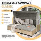 4-Pieces UV-Proof Resin Wicker Patio Sofa Set with Retractable Canopy, Cushions & Lifting Table