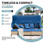 Ensemble de canapé de patio 4 pièces en résine tressée anti-UV avec auvent rétractable, coussins et table relevable