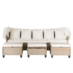 Ensemble de canapé de patio 4 pièces en résine tressée anti-UV avec auvent rétractable, coussins et table relevable