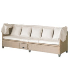 Ensemble de canapé de patio 4 pièces en résine tressée anti-UV avec auvent rétractable, coussins et table relevable
