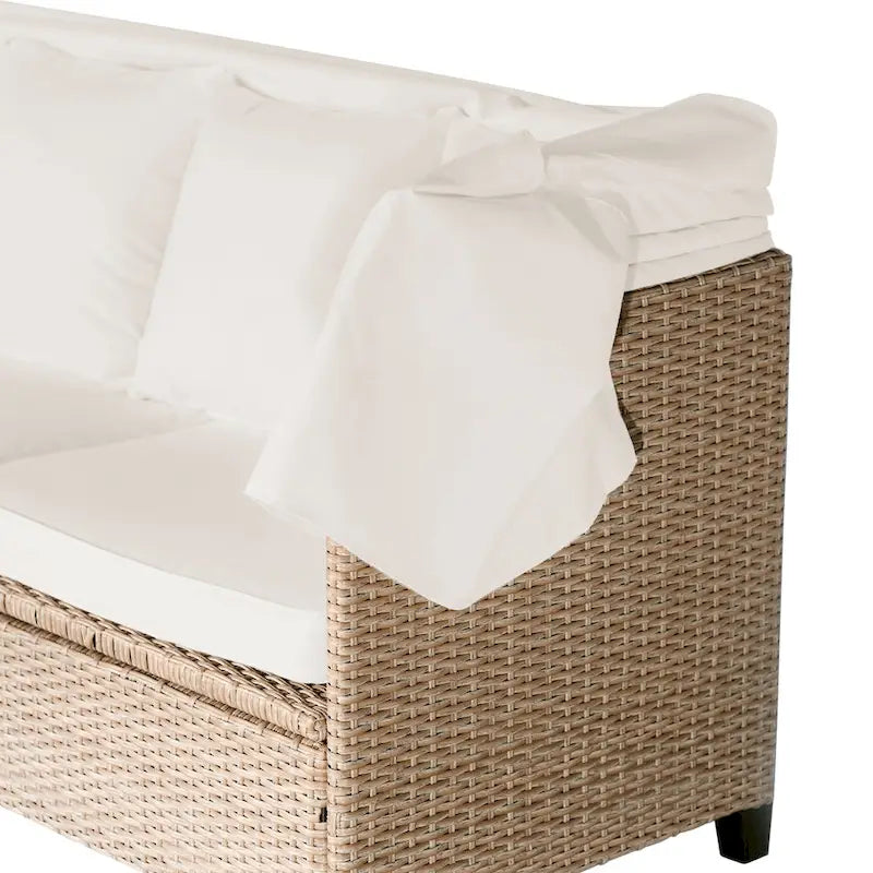 Ensemble de canapé de patio 4 pièces en résine tressée anti-UV avec auvent rétractable, coussins et table relevable