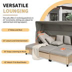 Ensemble de canapé de patio 4 pièces en résine tressée anti-UV avec auvent rétractable, coussins et table relevable