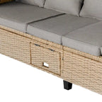 Ensemble de canapé de patio 4 pièces en résine tressée anti-UV avec auvent rétractable, coussins et table relevable