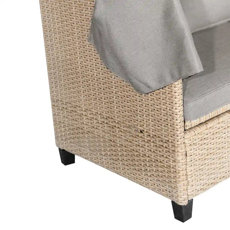 Ensemble de canapé de patio 4 pièces en résine tressée anti-UV avec auvent rétractable, coussins et table relevable
