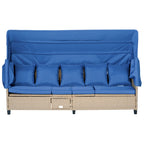 Ensemble de canapé de patio 4 pièces en résine tressée anti-UV avec auvent rétractable, coussins et table relevable
