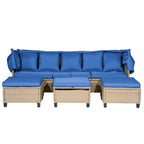 Ensemble de canapé de patio 4 pièces en résine tressée anti-UV avec auvent rétractable, coussins et table relevable