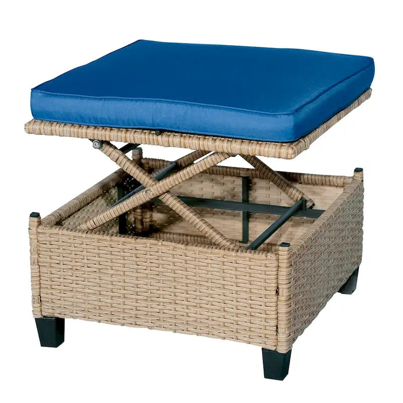 Ensemble de canapé de patio 4 pièces en résine tressée anti-UV avec auvent rétractable, coussins et table relevable