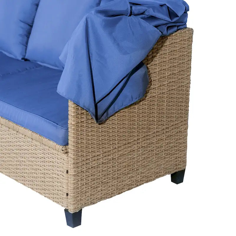 Ensemble de canapé de patio 4 pièces en résine tressée anti-UV avec auvent rétractable, coussins et table relevable