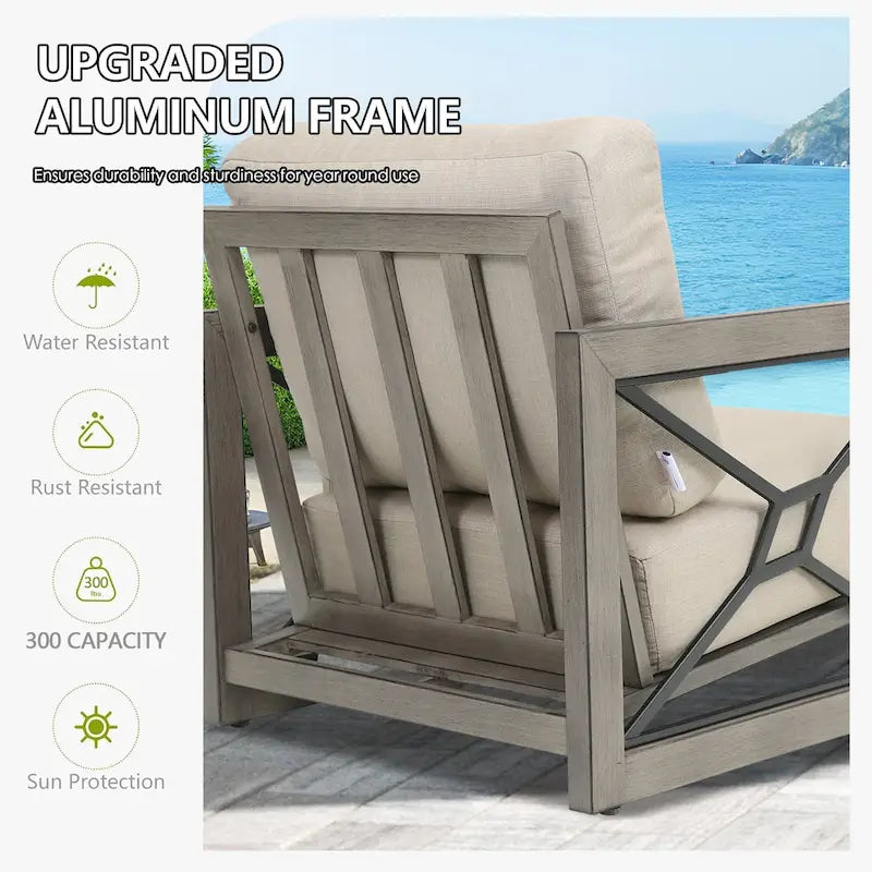 Mobilier d'extérieur : Canapé-fauteuil de conversation avec coussin en tissu Sunbrella