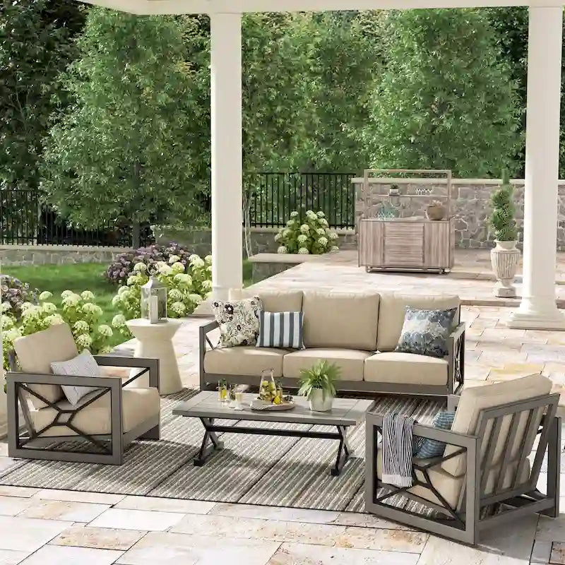 Mobilier d'extérieur : Canapé-fauteuil de conversation avec coussin en tissu Sunbrella