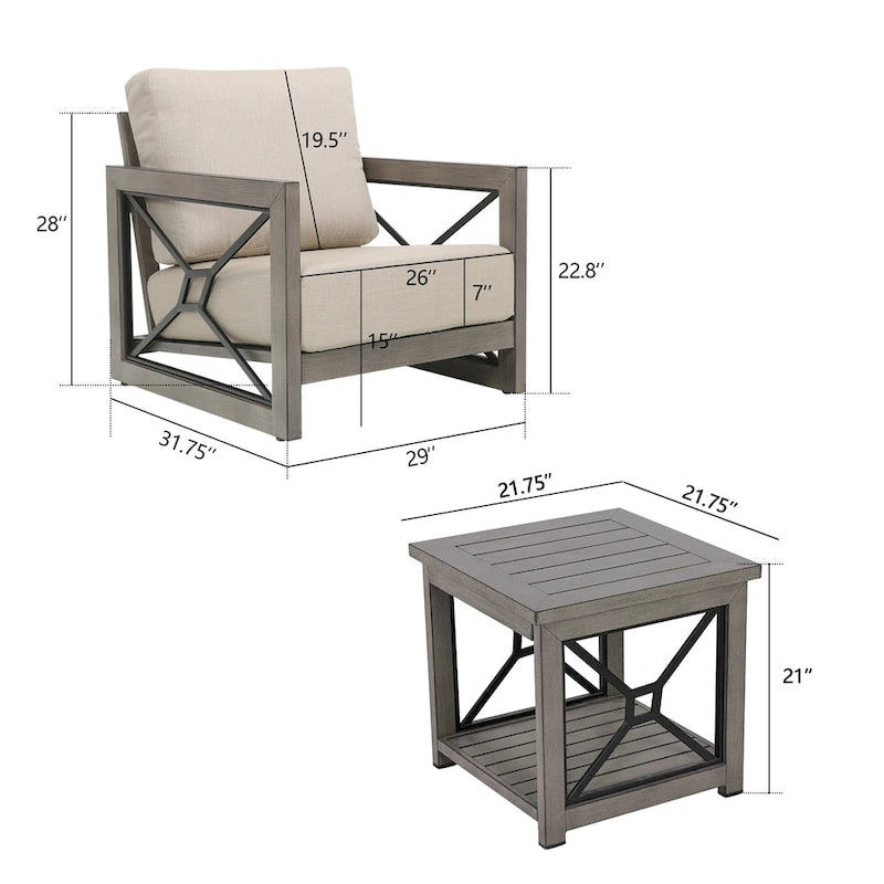 Mobilier d'extérieur : Canapé-fauteuil de conversation avec coussin en tissu Sunbrella