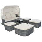 Ensemble transat de jardin rond en rotin 6 pièces avec auvent rétractable et table relevable