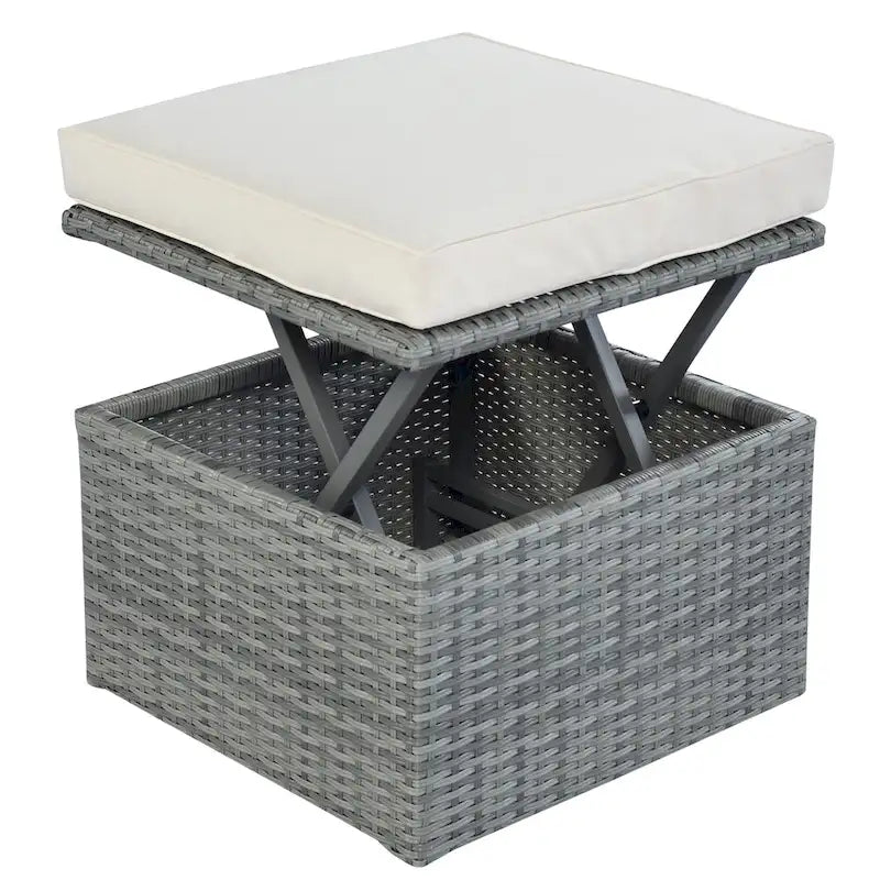 Ensemble transat de jardin rond en rotin 6 pièces avec auvent rétractable et table relevable