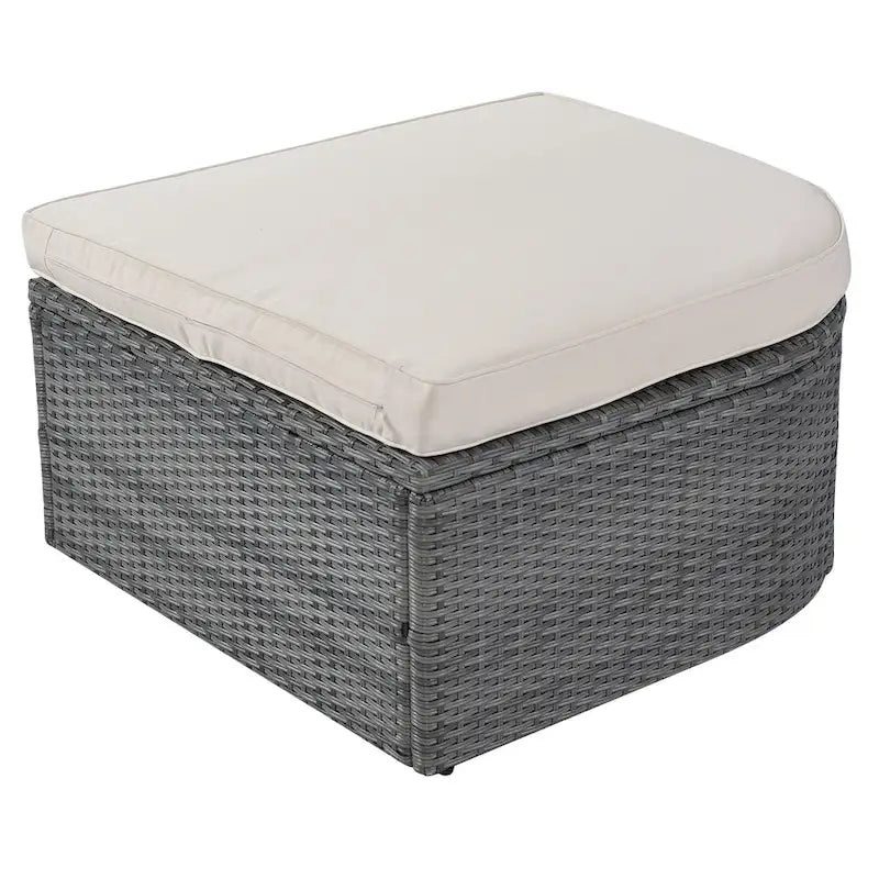 Ensemble transat de jardin rond en rotin 6 pièces avec auvent rétractable et table relevable