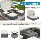 Ensemble transat de jardin rond en rotin 6 pièces avec auvent rétractable et table relevable
