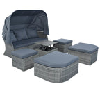 Ensemble transat de jardin rond en rotin 6 pièces avec auvent rétractable et table relevable