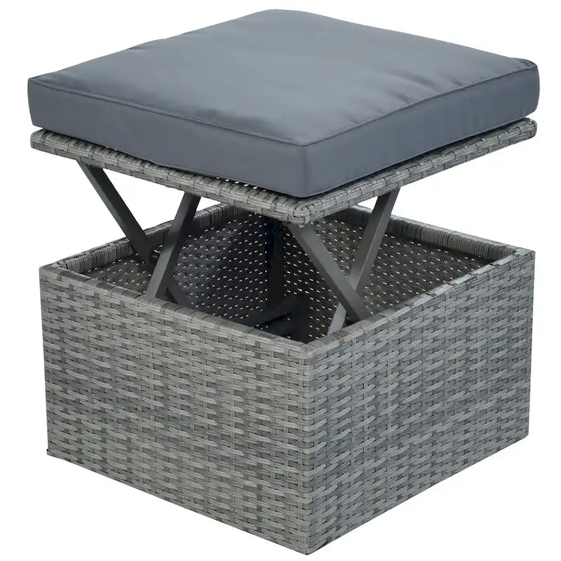 Ensemble transat de jardin rond en rotin 6 pièces avec auvent rétractable et table relevable