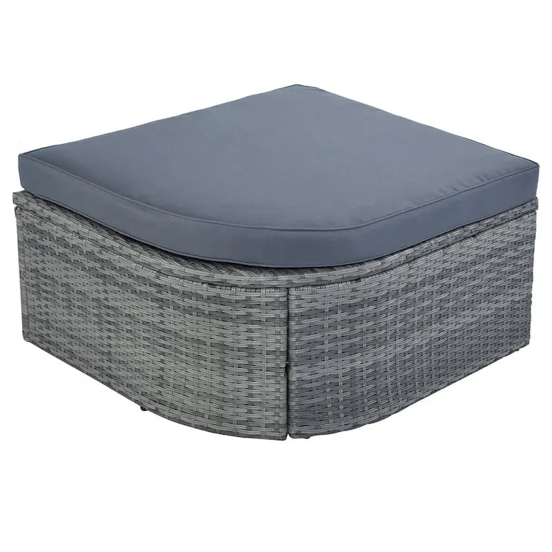 Ensemble transat de jardin rond en rotin 6 pièces avec auvent rétractable et table relevable