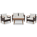 Set da 4 pezzi con tavolo in legno per esterni