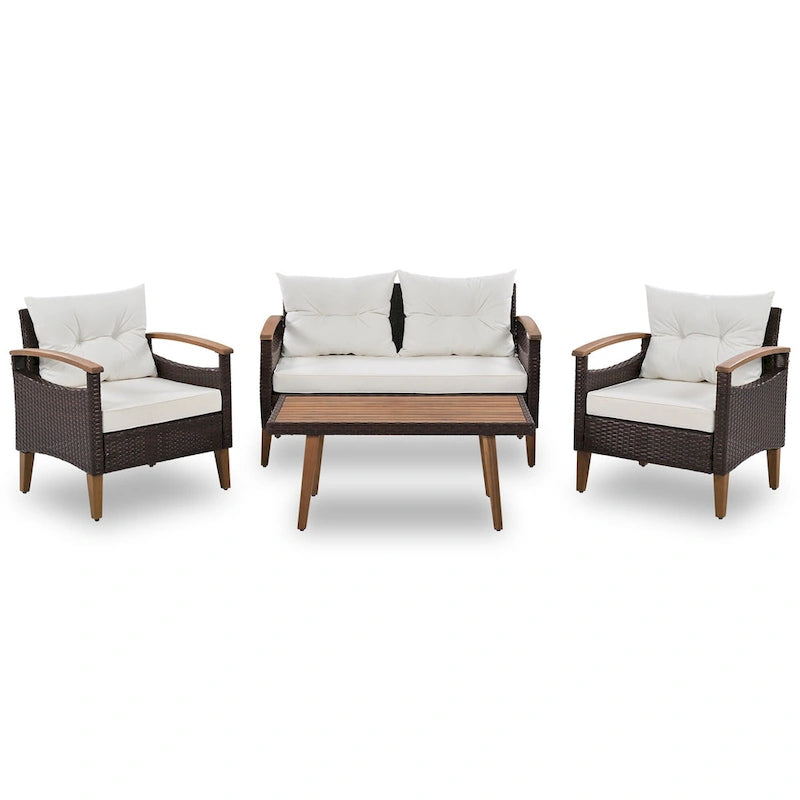 Set da 4 pezzi con tavolo in legno per esterni