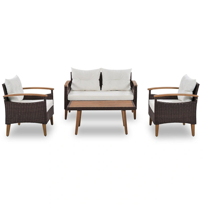 Set da 4 pezzi con tavolo in legno per esterni