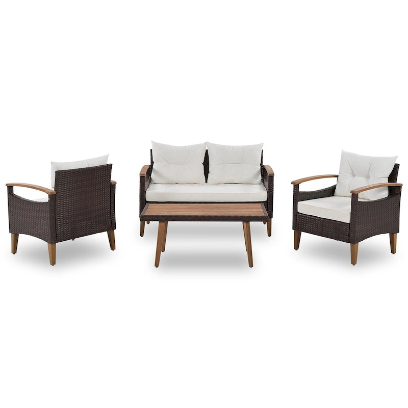 Set da 4 pezzi con tavolo in legno per esterni