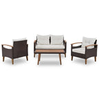 Set da 4 pezzi con tavolo in legno per esterni