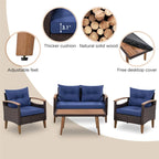 Set da 4 pezzi con tavolo in legno per esterni