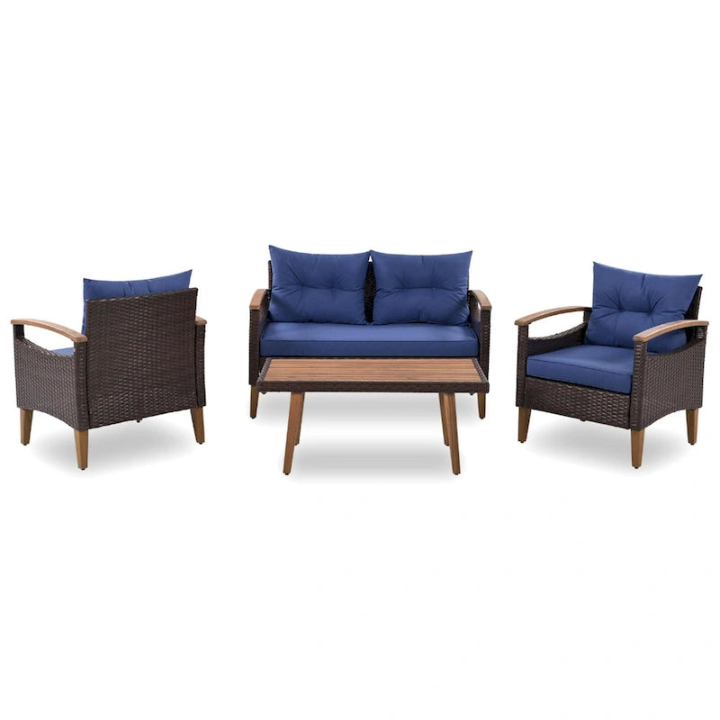 Set da 4 pezzi con tavolo in legno per esterni