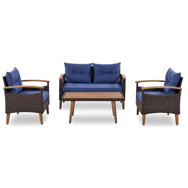 Set da 4 pezzi con tavolo in legno per esterni