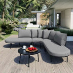 Patio All Weather Half- Moon Curved Furniture Sofa Set with Coffee Table