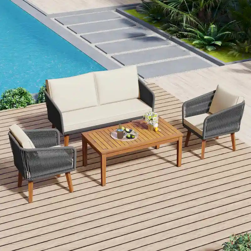 4-Pieces Outdoor Furniture Set with Cushions