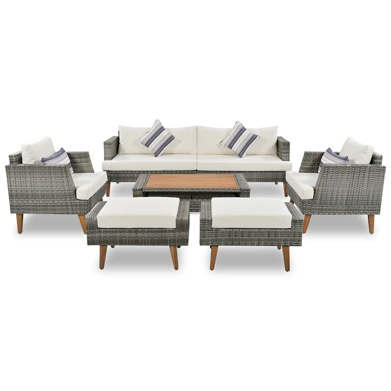 Set divano a 6 pezzi in rattan PE con cuscini e tavolino da caffè