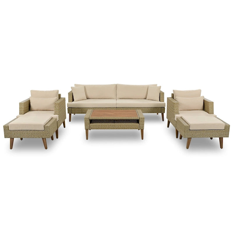 Set divano a 6 pezzi in rattan PE con cuscini e tavolino da caffè