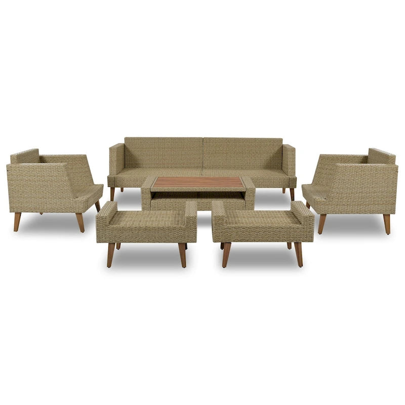 Set divano a 6 pezzi in rattan PE con cuscini e tavolino da caffè