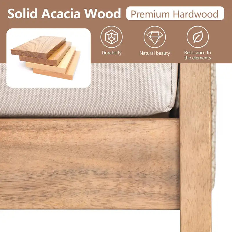 Set da esterno divano angolare a 4 pezzi in legno di acacia e corda