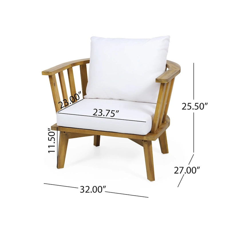 Set di mobili da patio in acacia a 4 pezzi Roomfitters, set da conversazione per esterni con divano profondo, cuscini e tavolo, crema