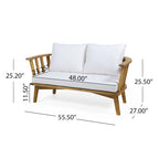 Set di mobili da patio in acacia a 4 pezzi Roomfitters, set da conversazione per esterni con divano profondo, cuscini e tavolo, crema