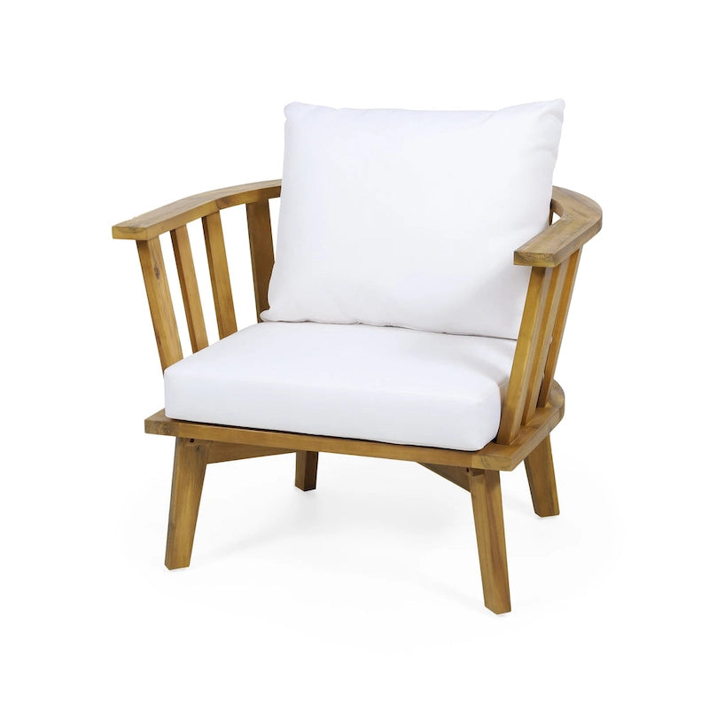 Set di mobili da patio in acacia a 4 pezzi Roomfitters, set da conversazione per esterni con divano profondo, cuscini e tavolo, crema