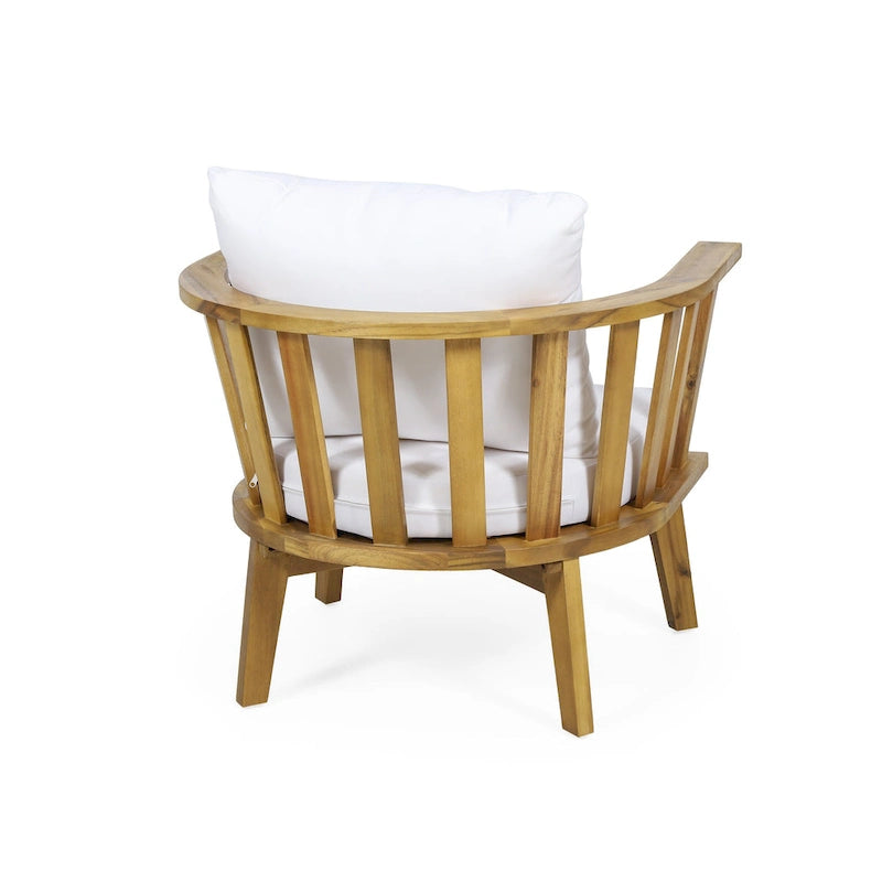 Set di mobili da patio in acacia a 4 pezzi Roomfitters, set da conversazione per esterni con divano profondo, cuscini e tavolo, crema