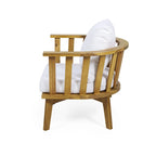 Set di mobili da patio in acacia a 4 pezzi Roomfitters, set da conversazione per esterni con divano profondo, cuscini e tavolo, crema